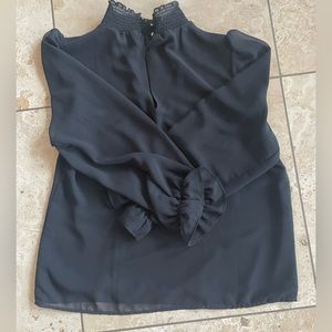 1.State Mock neck Sheer Blouse